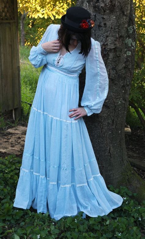 S Gunne Sax Long Sleeved Light Blue Maxi Boho Dress Boho Maxi