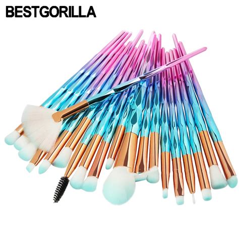 Bestgorilla Professional 20pcs Diamond Makeup Brush Beauty Tools Sets Cylinder Gradient Handle