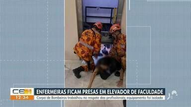 CETV 1ª Edição Fortaleza Enfermeiras ficam presas em elevador na