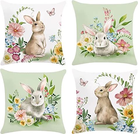 Easter Bunny Throw Pillow Covers - Set of 4