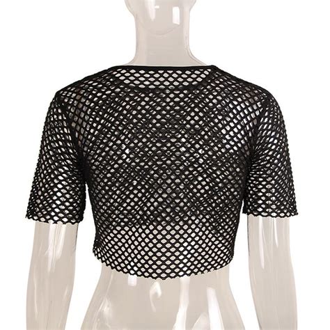 Women Summer Grid Hollowing Short Sleeved Fashion T Shirt Female Perspective Mesh Solid Color