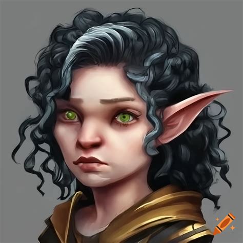 Warrior Female Halfling With Long Curly Black And White Hair And Hazel