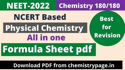 Chemistry Formula Sheet In Pdf Available Free Ncert Based Quick