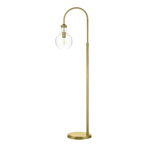 Home Decorators Collection Bakerston 60 In Brushed Brass Floor Lamp With Clear Glass Shade