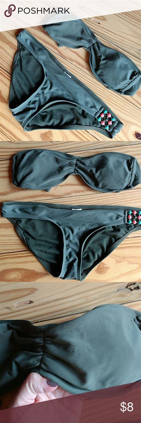 Strapless Bikin Olive Green Bikini Has Some Picks Still Very Cute