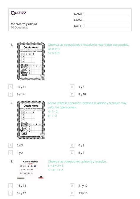 Resta Dentro De Hojas De Trabajo Para Grado En Quizizz