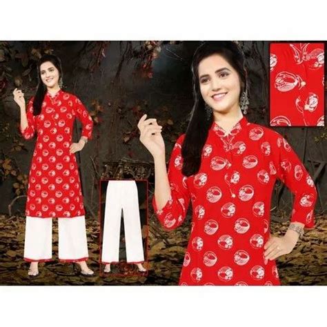 Purnima Fashion 3 4th Sleeve Ladies Party Wear Rayon Kurtis Size M