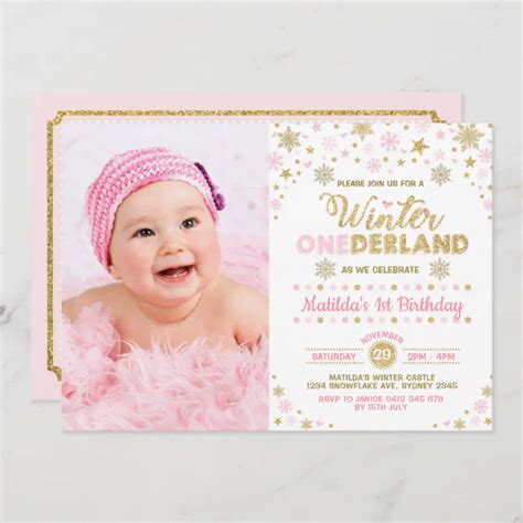 Blush Pink Gold Winter Onederland St Birthday Invitation Zazzle