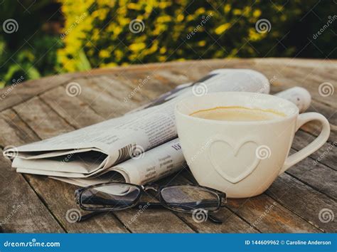 Morning Coffee And Newspapers Stock Photo Image Of Life Outdoors