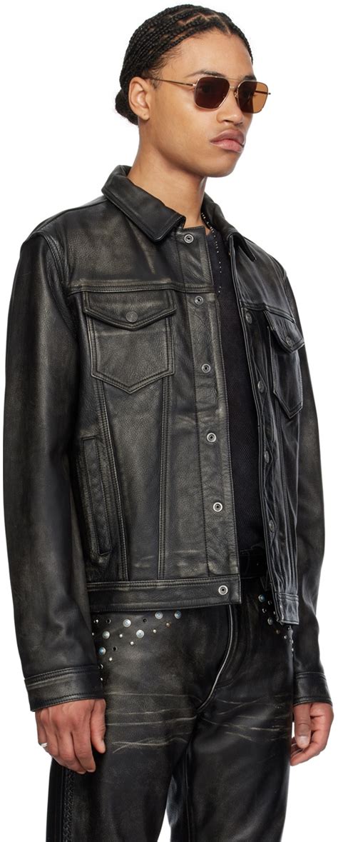 Guess Usa Black Distressed Leather Jacket Guess