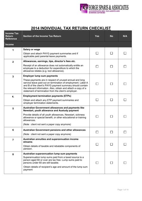 Individual Tax Return Checklist