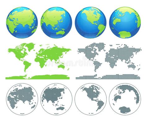 Globos Que Muestran La Tierra Con Todos Los Continentes Vector Del