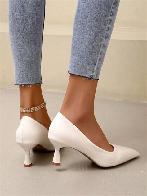 Women Minimalist Point Toe Pyramid Heeled Pumps Elegant White Court