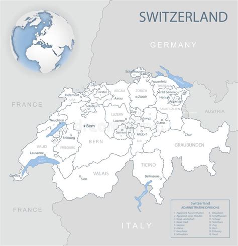 Suiza Mapa Divisi N Administrativa Con Nombres Papel Antiguo Fondo En