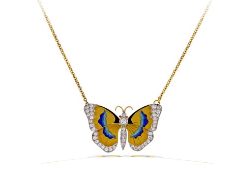 Van Cleef Arpels Diamond Enamel Butterfly Necklace Brooch