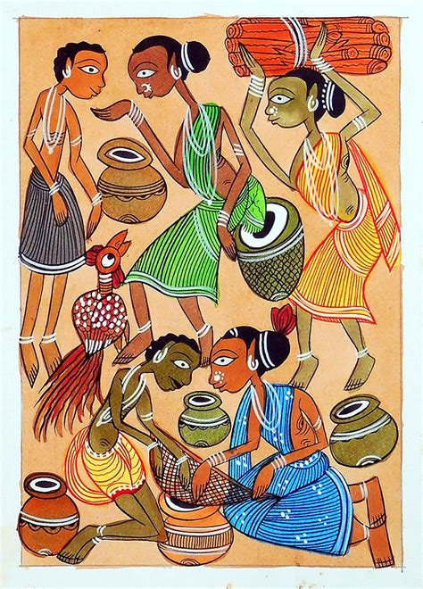 Tribal Life In India Kalighat Painting