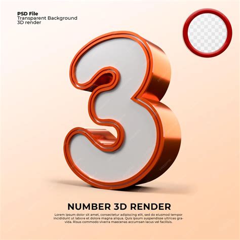 Premium Psd 3d Render Number 3 Orange Color