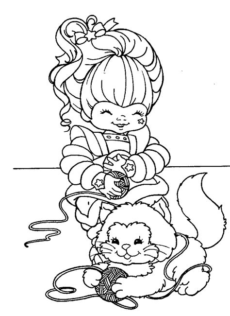 Desenho de Rainbow Brite enrolando novelo de lã para colorir