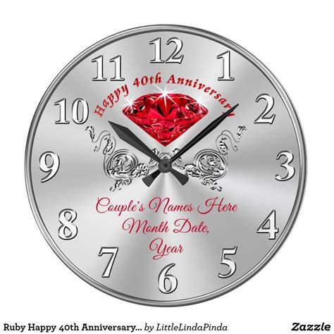 Ruby Happy 40th Anniversary Clock Personalized with Couple's NAMES and ...