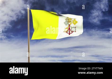 Vatican City Flag Waving In The Wind Looping Sun Rises Style