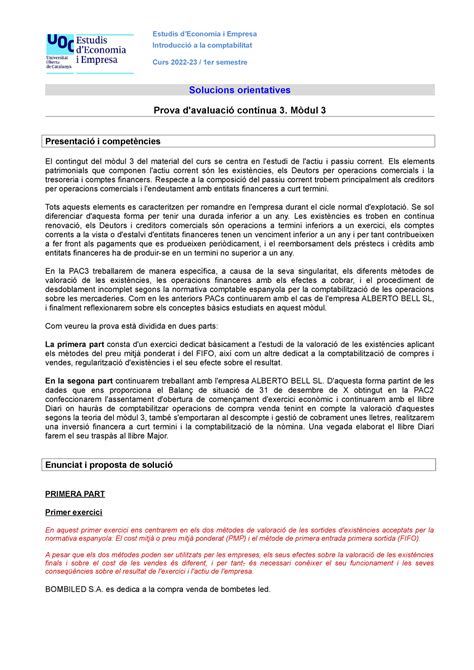 Introduccio Comptabilitat Pac Proposta De Solucio V Estudis