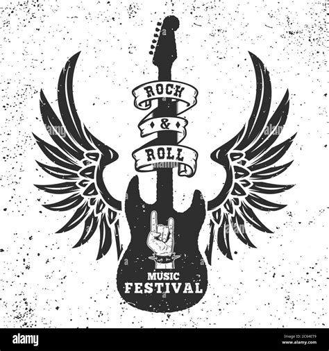 Rock And Roll Festival Poster Template Winged Guitar On Grunge Background Design Element For