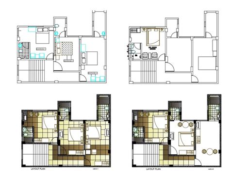 Bungalow First Floor Plan With Furniture Layout And Presentation Design