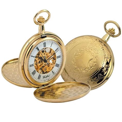 Gold Plated Mechanical Double Hunter Pocket Watch W1038 Pocketwatch Uk