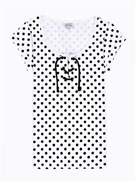 Polka Dot Print T Shirt With Front Lacing Gate