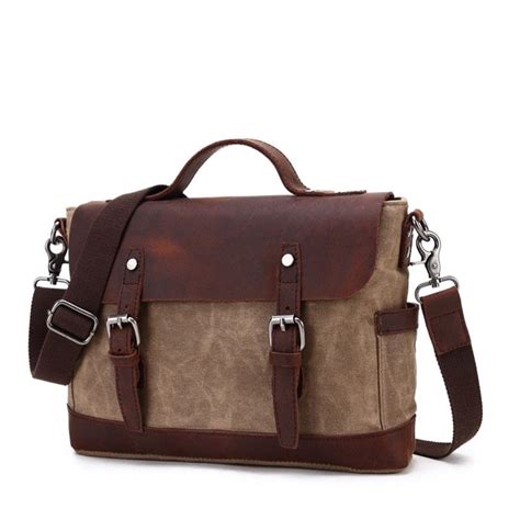 Waterproof Waxed Canvas Messenger Bag, Canvas Leather Briefcase, Laptop Bag YC09 ...