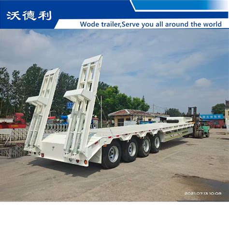 60t 3 Axle Hydraulic Gooseneck Flatbed Low Bed Lowboy Lowbed Semi