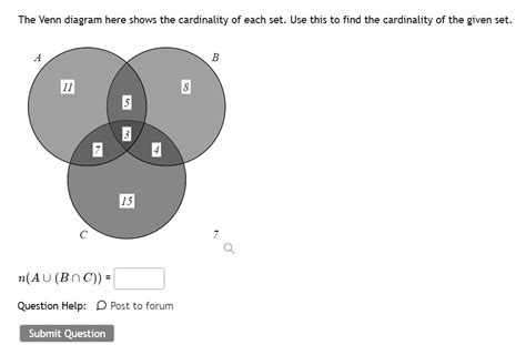 SOLVED The Venn Diagram Here Shows The Cardinality Of Each Set Use