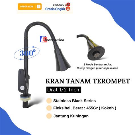 Jual Kran Angsa Tanam Terompet Black Kran Sink Tanam Cuci Piring