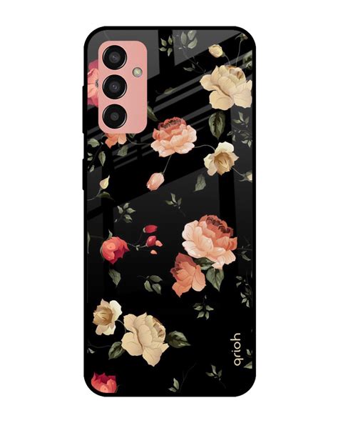 Buy Black Spring Floral Printed Premium Glass Cover For Samsung Galaxy M13 Online In India At