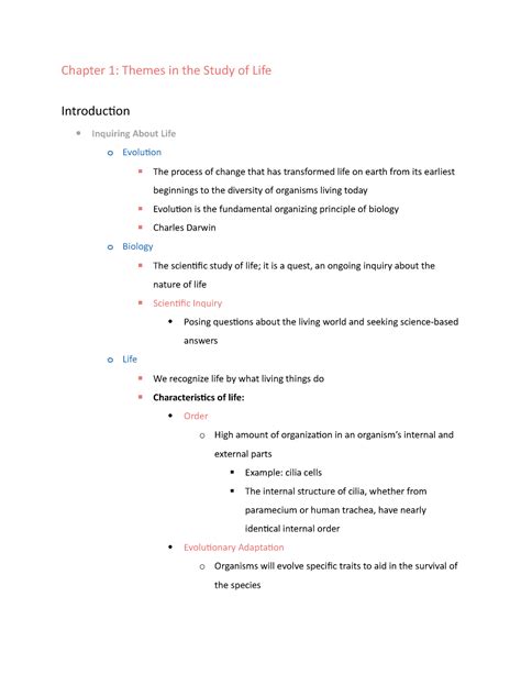 Chapter 1 Bio Notes Chapter 1 Themes In The Study Of Life