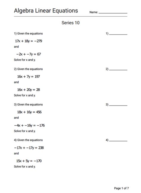 Algebra Linear Equations Worksheet Series 10 Geek Slop Online