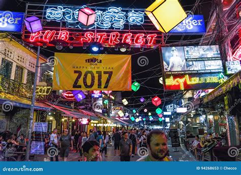 Pub Street By Night In Siem Reap Cambodia Editorial Stock Photo