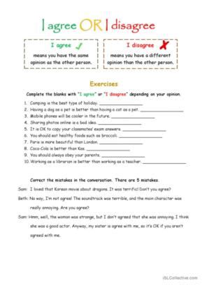 Disagreeing English Esl Worksheets Pdf Doc