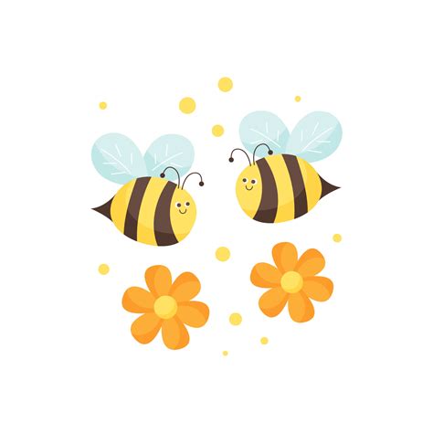 Cartoon Bees And Flowers