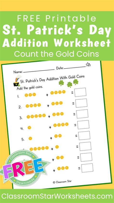 St Patrick S Day Addition With Gold Coins Classroom Star Worksheets