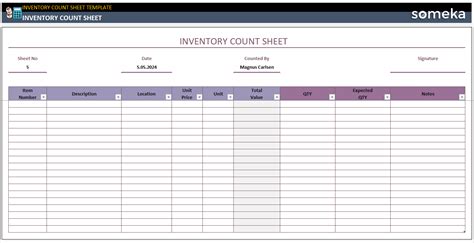 Inventory Count Sheet Excel Template