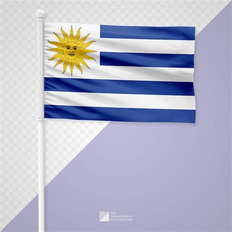 Agitando La Bandera De Uruguay En Un Poste De Metal Blanco Aislado