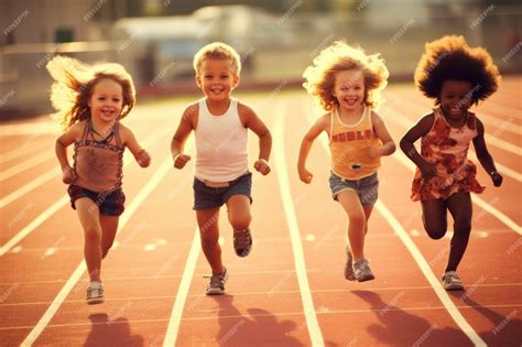 Premium AI Image | A group of cute children running on the track ...