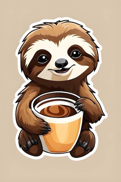 Sticker Of A Cute Sloth With A Cup Of Coffee Premium Ai Generated Image