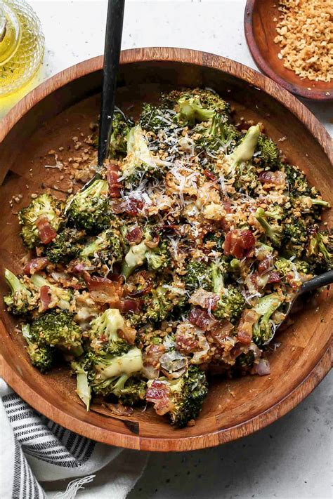 Roasted Broccoli Salad With Miso Caesar Dressing Dishing Out Health