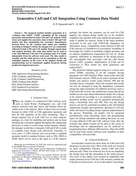 Pdf Generative Cad And Cae Integration Using Common Data Model