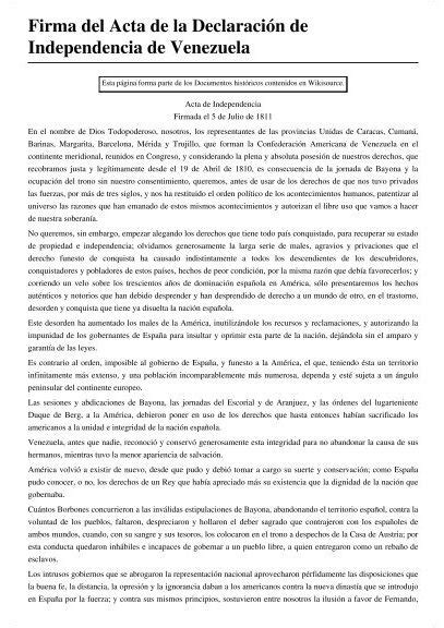 Resumen Del Acta De Independencia De Venezuela Un An Lisis Detallado