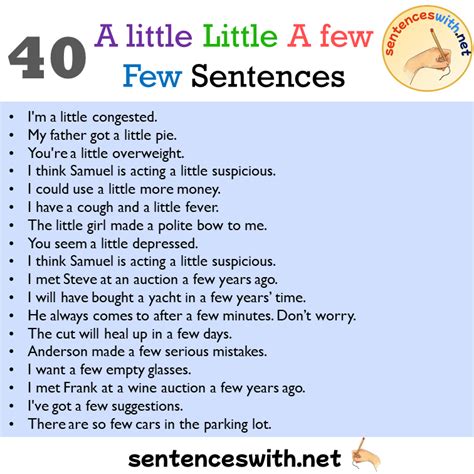 40 A little, Little, A few, Few Sentences Examples - SentencesWith.Net