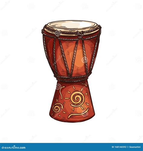 African Djembe Drum Skin Covered Goblet Jembe Stock Vector