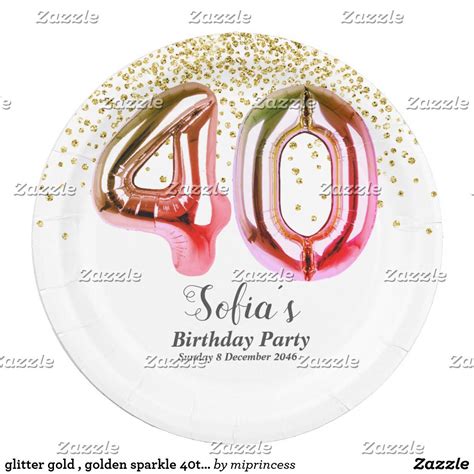 Glitter Gold Golden Sparkle 40th Birthday Paper Plate